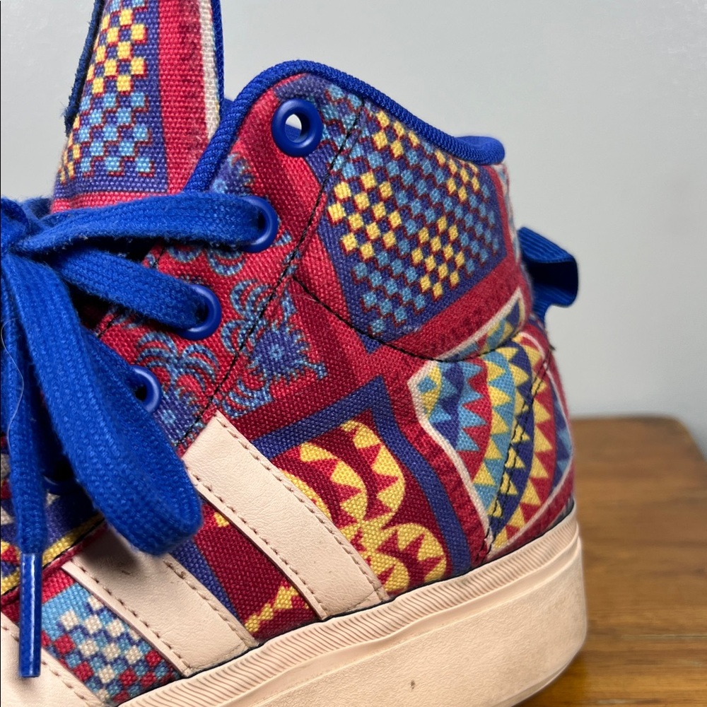 Adidas Women's Multicolor Patchwork High-Top Sneakers with Blue Trim - Picture 7 of 8